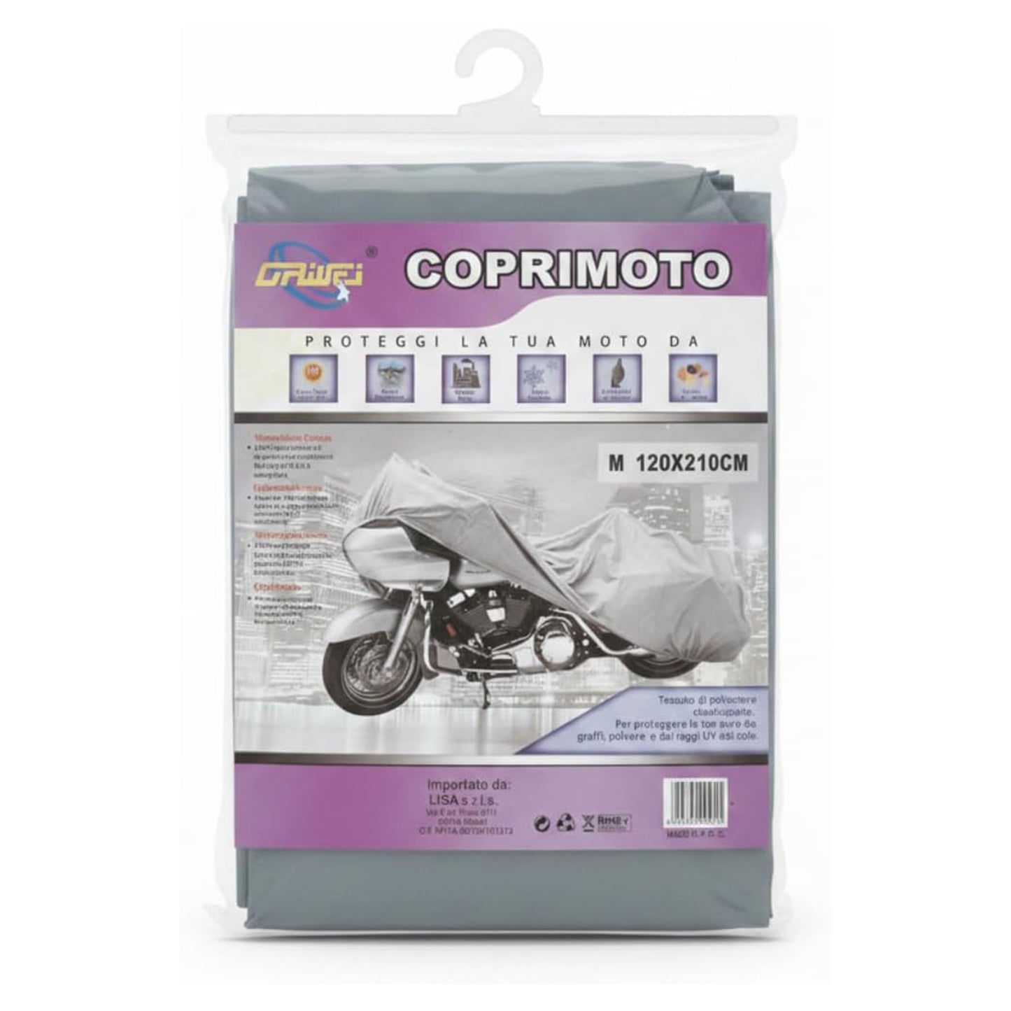 Telo Coprimoto Impermeabile Taglia M 120x210cm, Copertura Moto PEVA Poliestere Elasticizzato, Protezione UV Pioggia Neve Ghiaccio – DRIWEI COMO-M