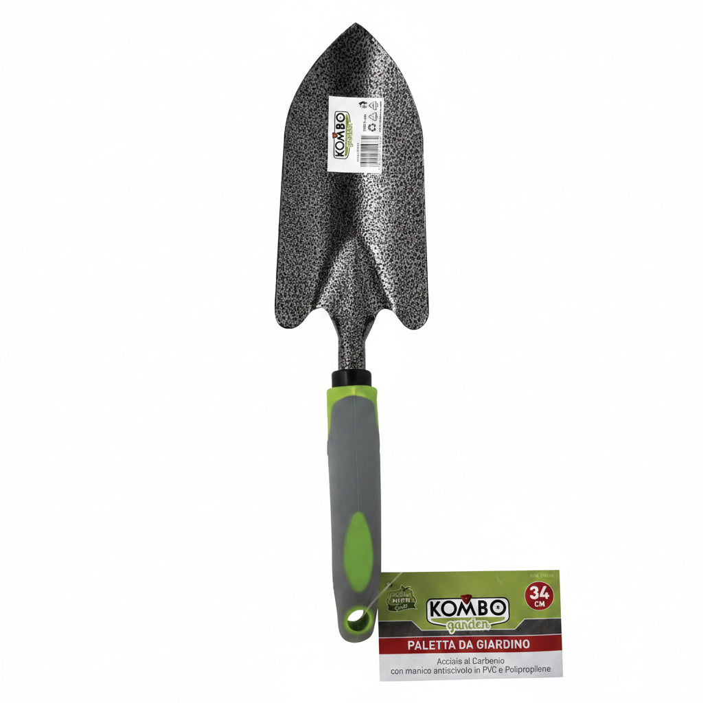 Paletta da Giardino in Acciaio al Carbonio Trapiantatore Professionale 34cm Manico Ergonomico Antiscivolo in PVC e Polipropilene – KOMBO EM433
