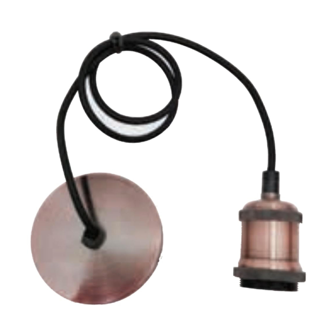Portalampada Pendel Vintage in Alluminio Attacco E27 Kit Sospensione Modello THE 70'S Cavo in Tessuto Nero Regolabile 1 Metro e Rosone Massimo 60W Colore Rame – HENERGIA HG908