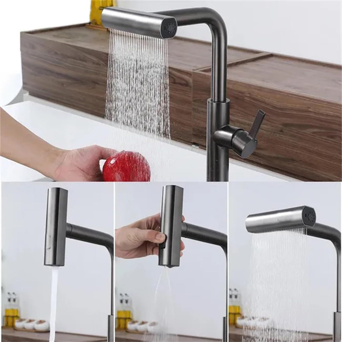 Miscelatore Cucina con Doccetta Estraibile 50cm Rubinetto Lavello Monocomando Girevole 360° Acciaio Inox 3 Modalità Cascata Scopa Spray Grigio Antracite – Driwei HK-3641-ANTRACITE