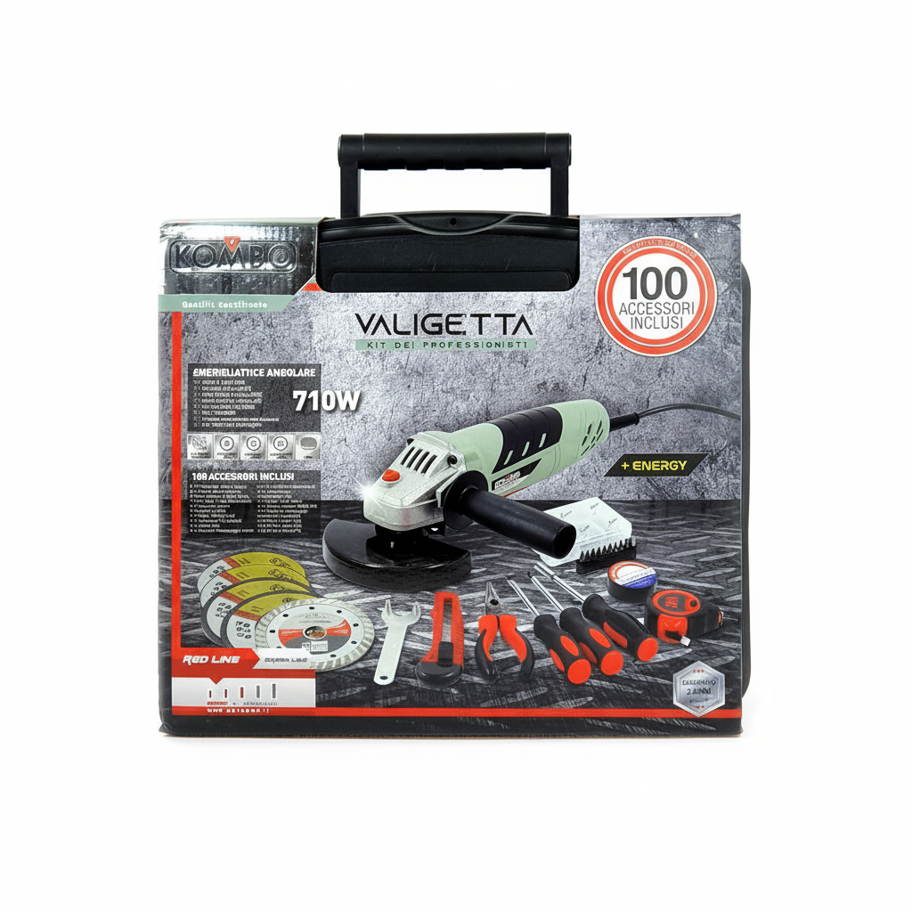 Smerigliatrice Angolare 710W Valigetta e 100 Accessori – KOMBO KIT601L