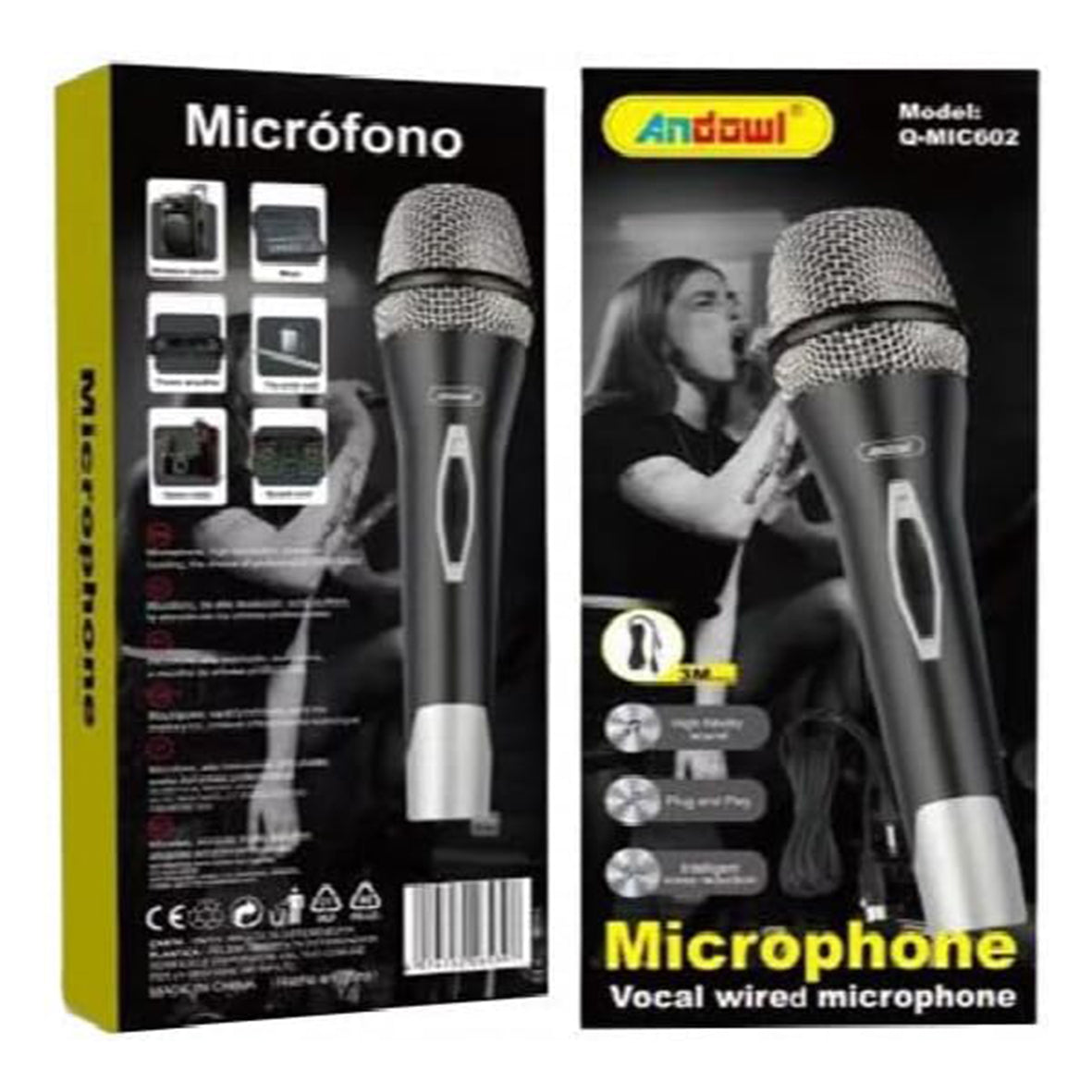Microfono Cablato Professionale Jack 3.5mm Alta Fedeltà con Tecnologia Anti-Feedback Struttura Ergonomica Cavo 3 Metri Plug and Play per Karaoke Feste e Podcast Colore Nero – Andowl Q-MIC602