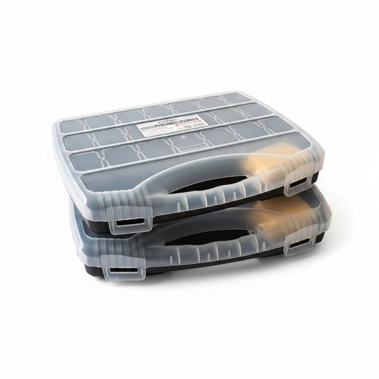Set 2 Valigette Organizer 15" con Manico e Coperchio Semitrasparente Fino a 23 Scomparti Regolabili in Polipropilene Antiurto per Ferramenta e Minuteria – KOMBO KO327B-2P