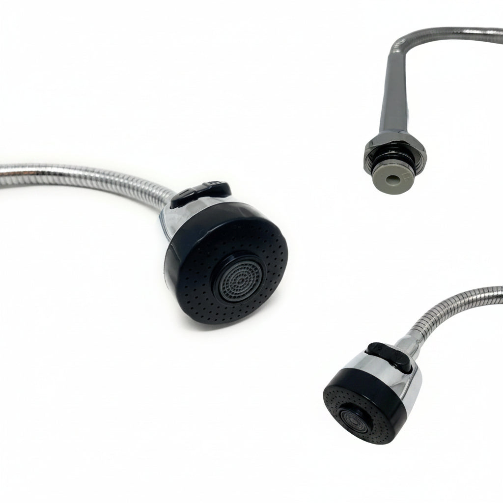 Canna Flessibile di Ricambio per Rubinetto Cucina 50cm Tubo Miscelatore Cromato Lucido Ruotabile a 360 Gradi con Doccetta a Doppio Getto Regolabile per Lavandino Casa – Generico 01974