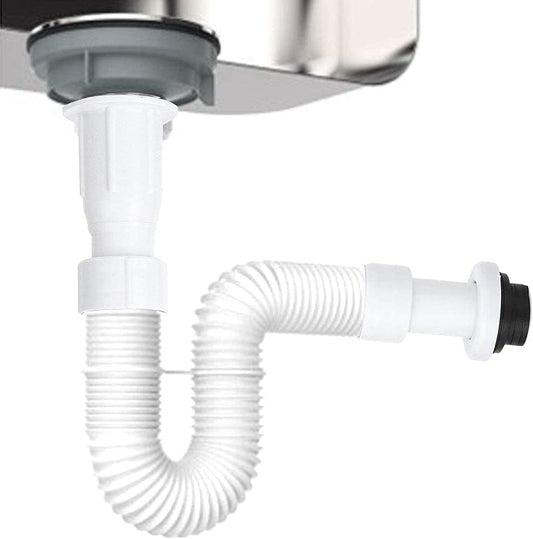 Set 2 Tubi Scarico Flessibili Universali 37mm Sifone Estensibile 1000mm Acciaio Inox PTFE Antiodore Bianco – GBTrade 02060