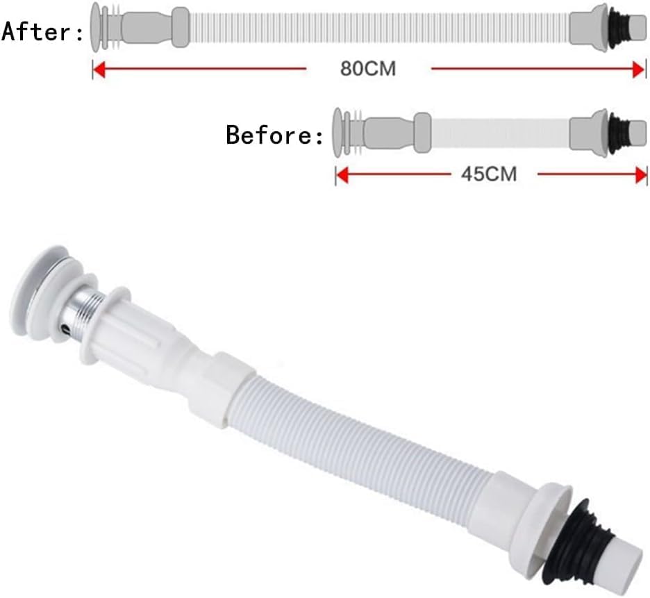 Set 2 Tubi Scarico Flessibili Universali 37mm Sifone Estensibile 1000mm Acciaio Inox PTFE Antiodore Bianco – GBTrade 02060