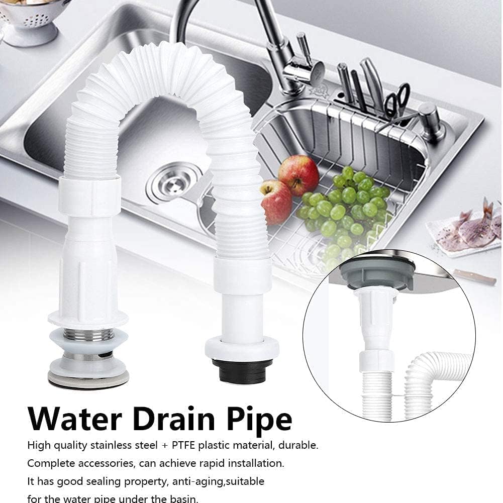 Set 2 Tubi Scarico Flessibili Universali 37mm Sifone Estensibile 1000mm Acciaio Inox PTFE Antiodore Bianco – GBTrade 02060