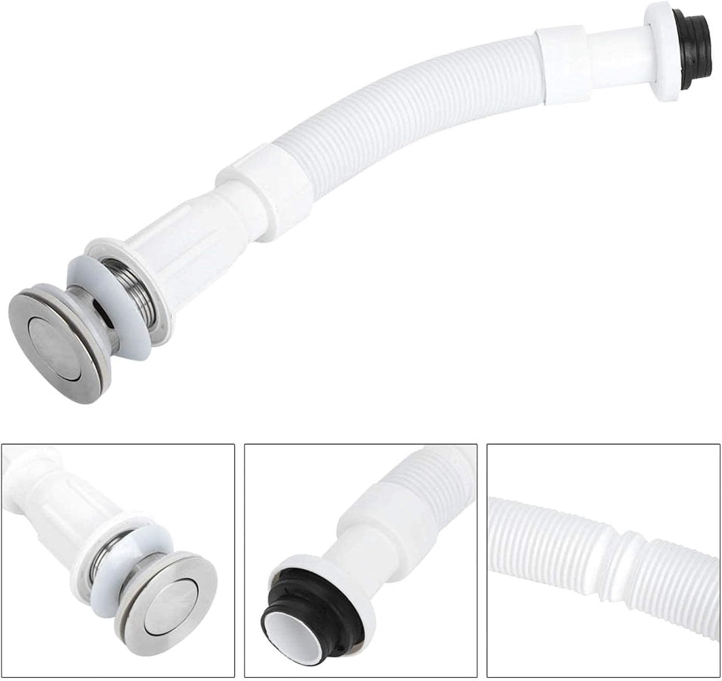 Set 2 Tubi Scarico Flessibili Universali 37mm Sifone Estensibile 1000mm Acciaio Inox PTFE Antiodore Bianco – GBTrade 02060