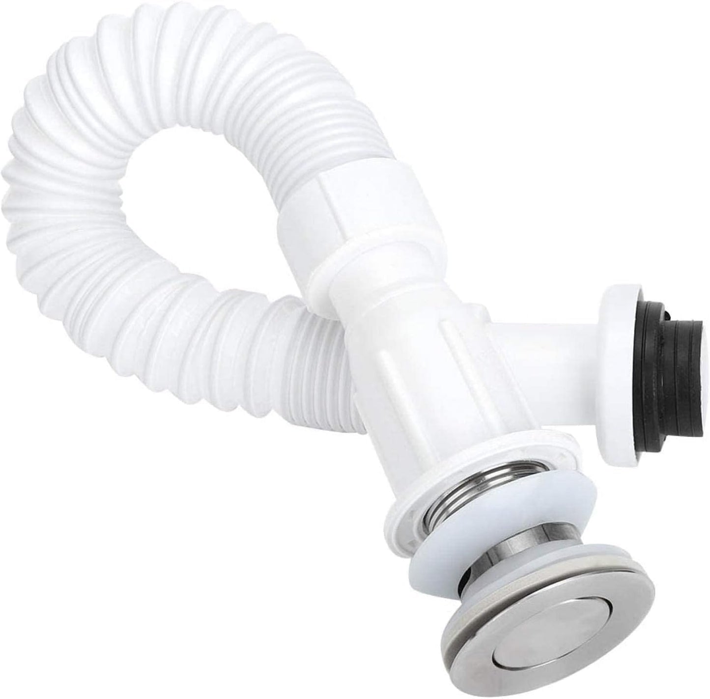 Set 2 Tubi Scarico Flessibili Universali 37mm Sifone Estensibile 1000mm Acciaio Inox PTFE Antiodore Bianco – GBTrade 02060
