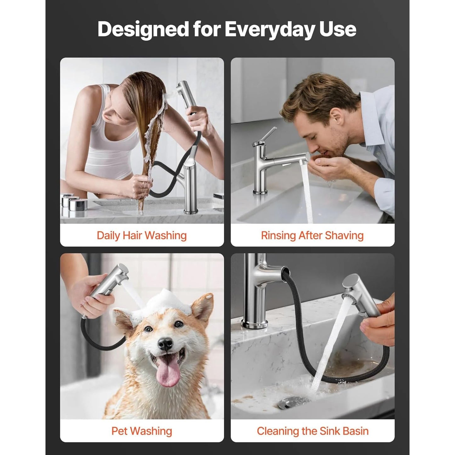 Rubinetto Lavabo Bagno Estraibile Monocomando con Doccetta Pull-Out 60cm 3 Modalità di Getto Sfera Gravità Foro Singolo Ottone Cromato – Driwei 1804