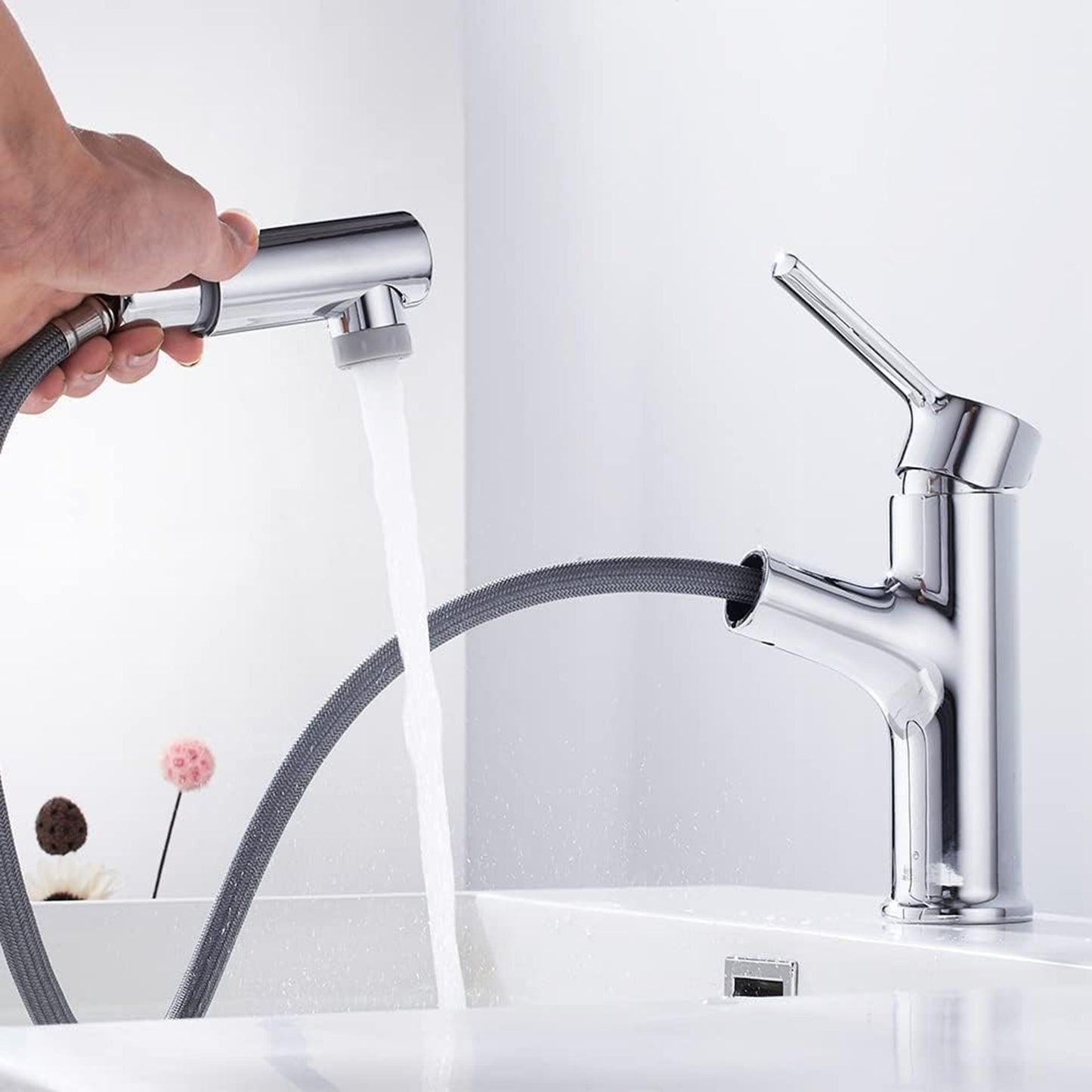 Rubinetto Lavabo Bagno Estraibile Monocomando con Doccetta Pull-Out 60cm 3 Modalità di Getto Sfera Gravità Foro Singolo Ottone Cromato – Driwei 1804