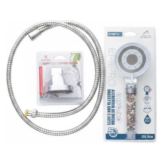 Kit Soffione Doccia 5 Getti Filtro Ionico Tubo Inox – EMIPRO 8402623