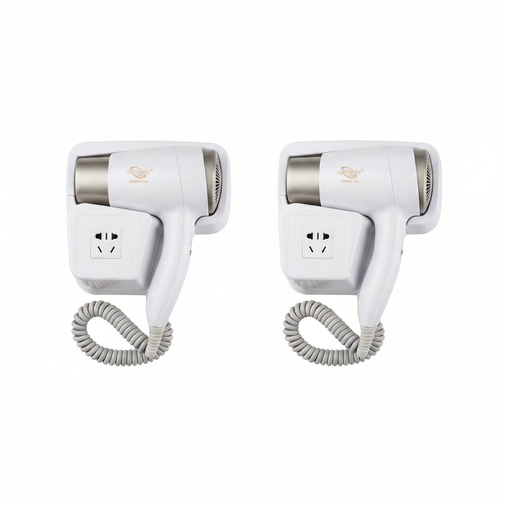 Coppia 2 Asciugacapelli Professionali da Muro con Supporto Ionici Ceramica Anticrespo 1600W 3 Temperature 2 Velocità Bianco e Oro – DRIWEI DW-033