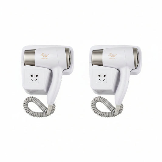 Coppia 2 Asciugacapelli Professionali da Muro con Supporto Ionici Ceramica Anticrespo 1600W 3 Temperature 2 Velocità Bianco e Oro – DRIWEI DW-033