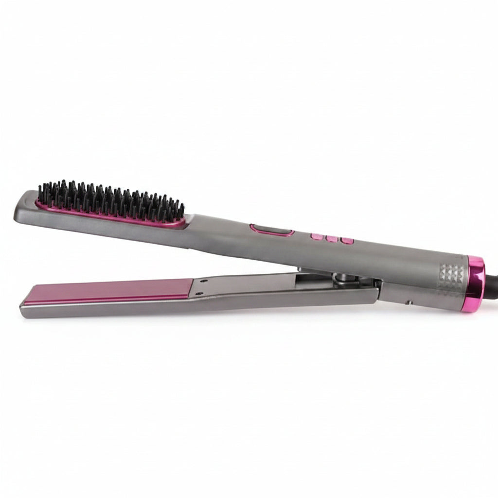 Piastra per Capelli 3 in 1 Spazzola Lisciante Elettrica Multifunzione Riscaldamento Rapido 60 Secondi Anti-Scottatura Districante per Capelli Lisci e Mossi Colore Verde – FOYU FO-J211