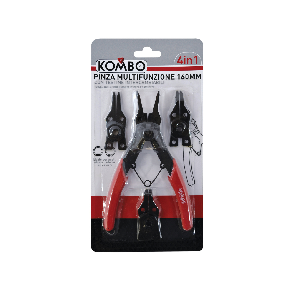 Pinza Multifunzione 4in1 160mm Anelli Elastici Seeger Testine Intercambiabili – GBT GBT309
