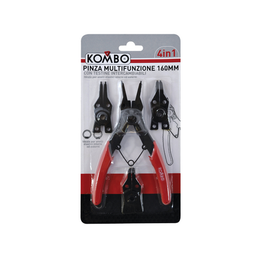 Pinza Multifunzione 4in1 160mm Anelli Elastici Seeger Testine Intercambiabili – GBT GBT309