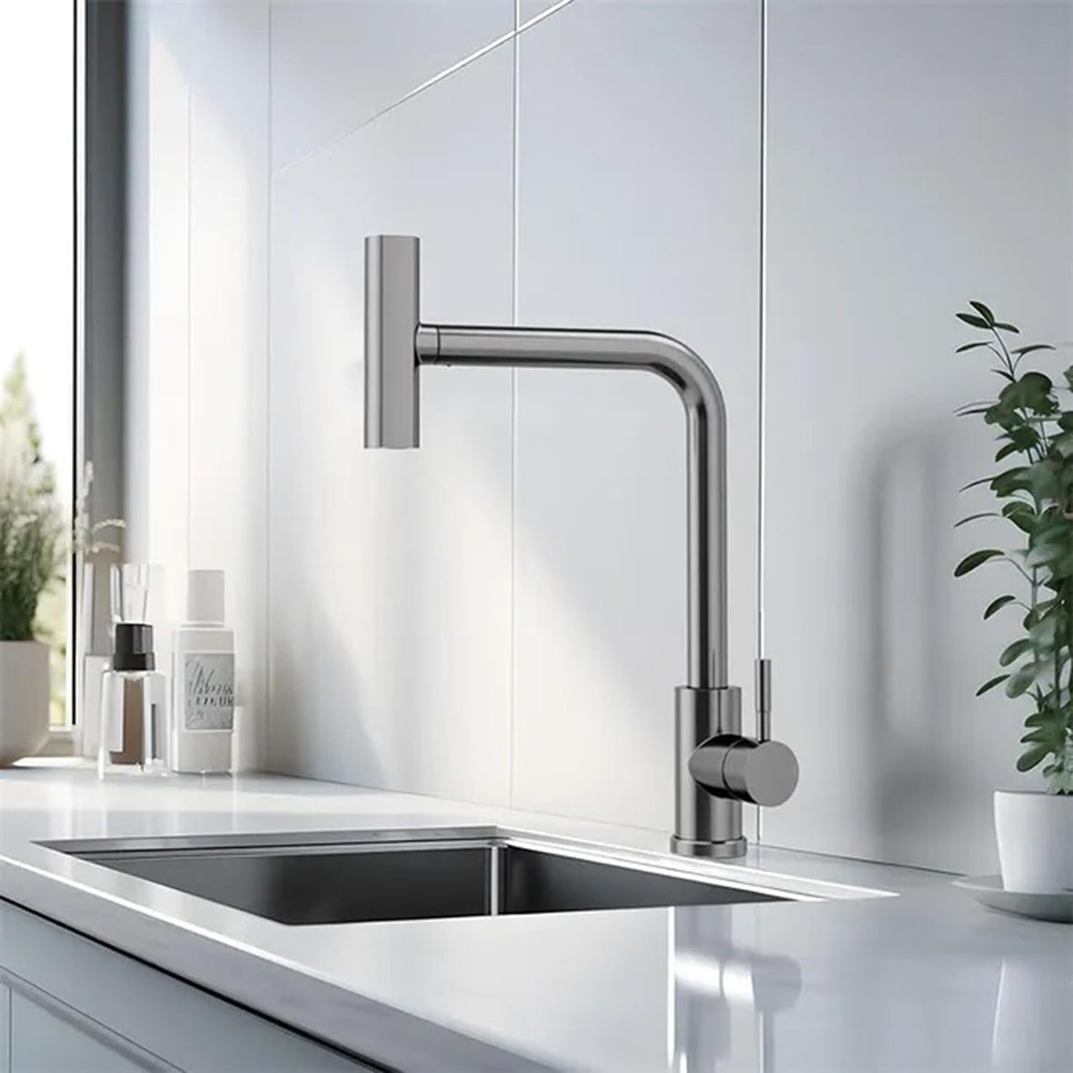 Miscelatore Cucina con Doccetta Estraibile 50cm Rubinetto Lavello Monocomando Girevole 360° Acciaio Inox 3 Modalità Cascata Scopa Spray Grigio Antracite – Driwei HK-3641-ANTRACITE