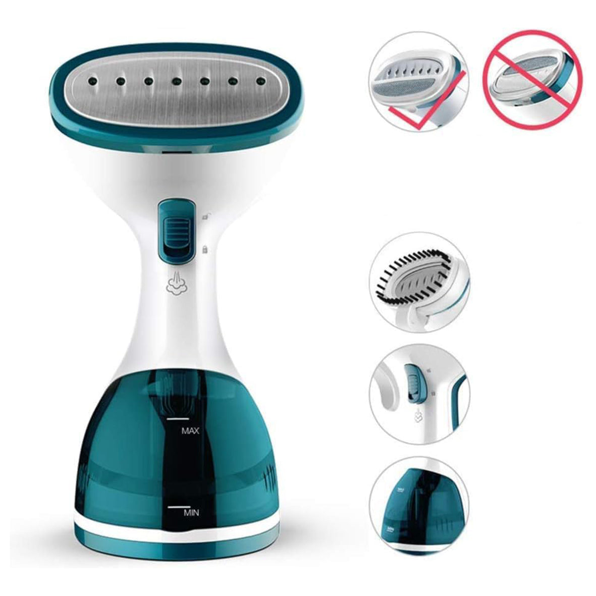 Stiratrice a Vapore Portatile Verticale 1200W Serbatoio 260ml Flusso Costante Igienizza i Tessuti Colore Turchese – Hoomei HM-2125R