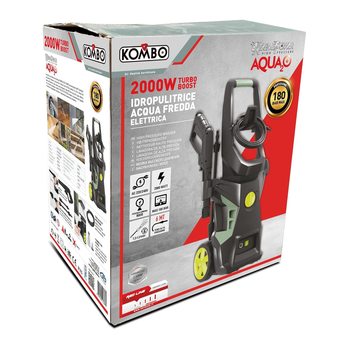 Idropulitrice Acqua Fredda Elettrica 2000W 180 Bar Avvolgitubo Tubo 6m – KOMBO KO272TURBO