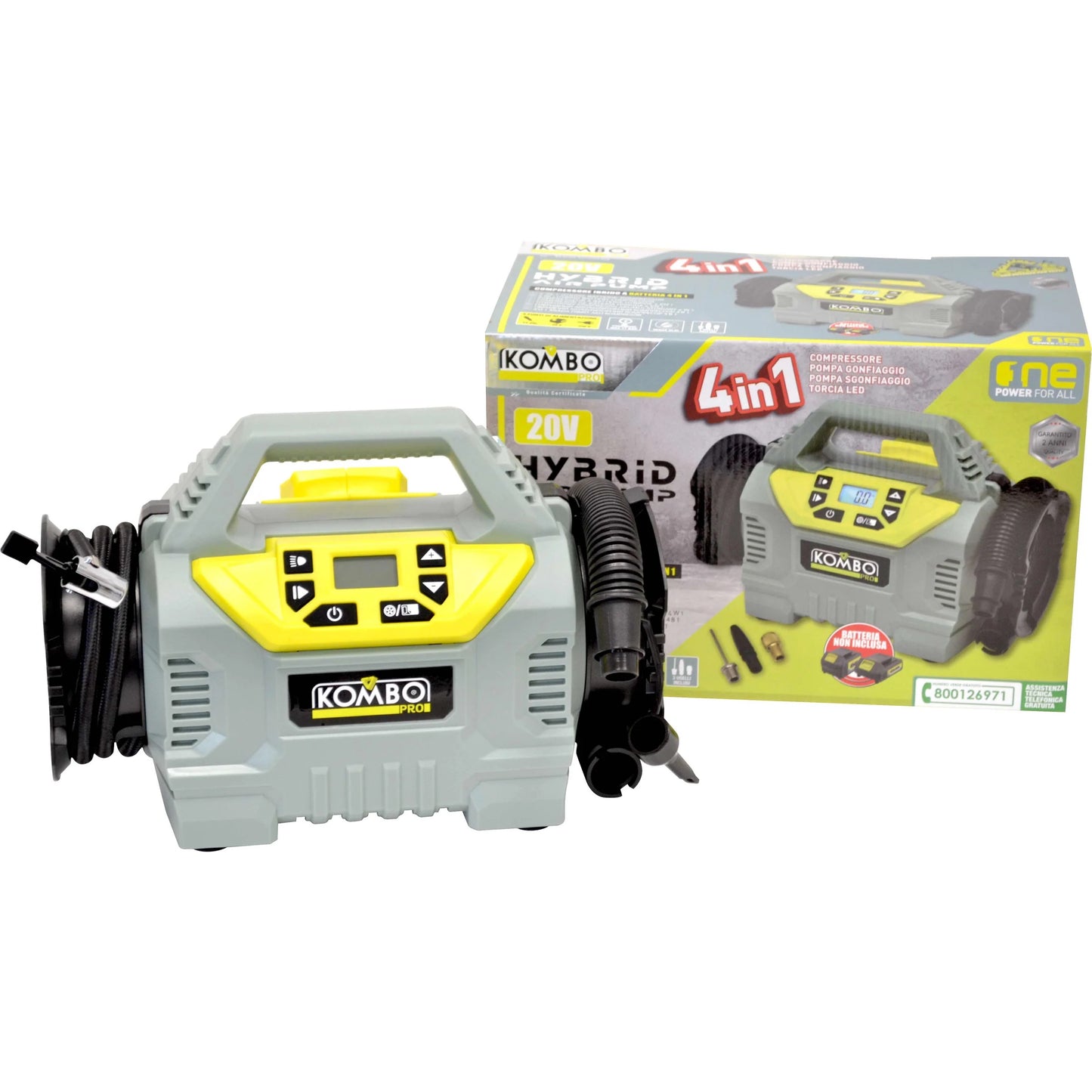 Compressore Cordless 4in1 20V Tripla Alimentazione 11 Bar Display LED – KOMBO KOP014