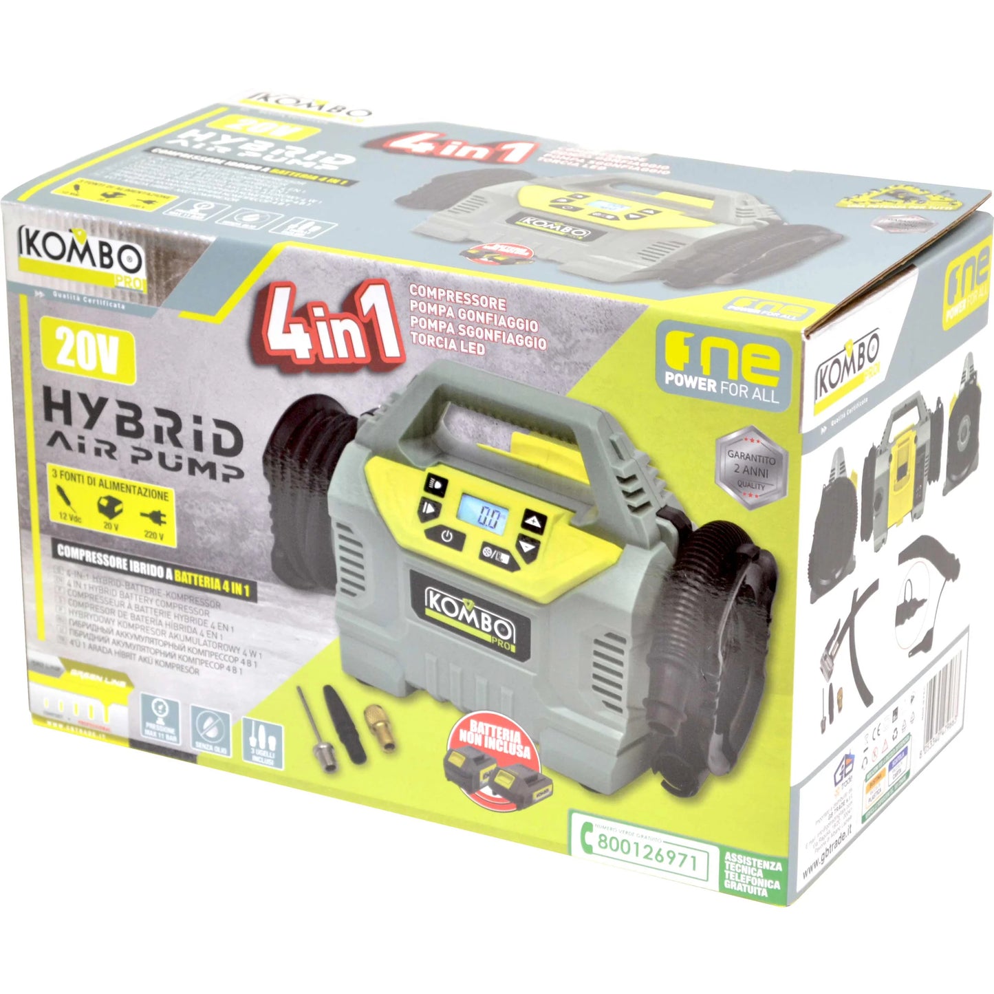 Compressore Cordless 4in1 20V Tripla Alimentazione 11 Bar Display LED – KOMBO KOP014