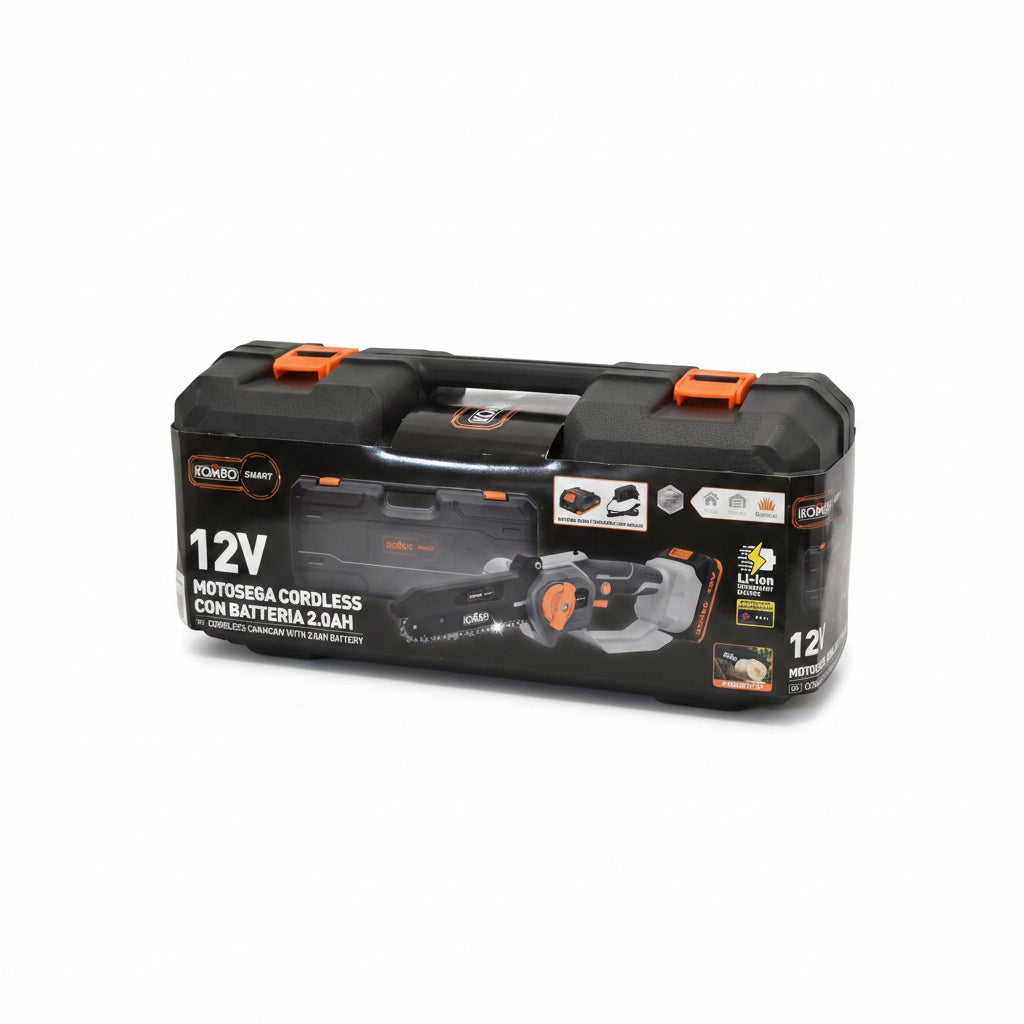 Motosega Cordless 12V con Valigetta Potatore a Batteria 2000mAh Barra 6" – KOMBO KOSMA006