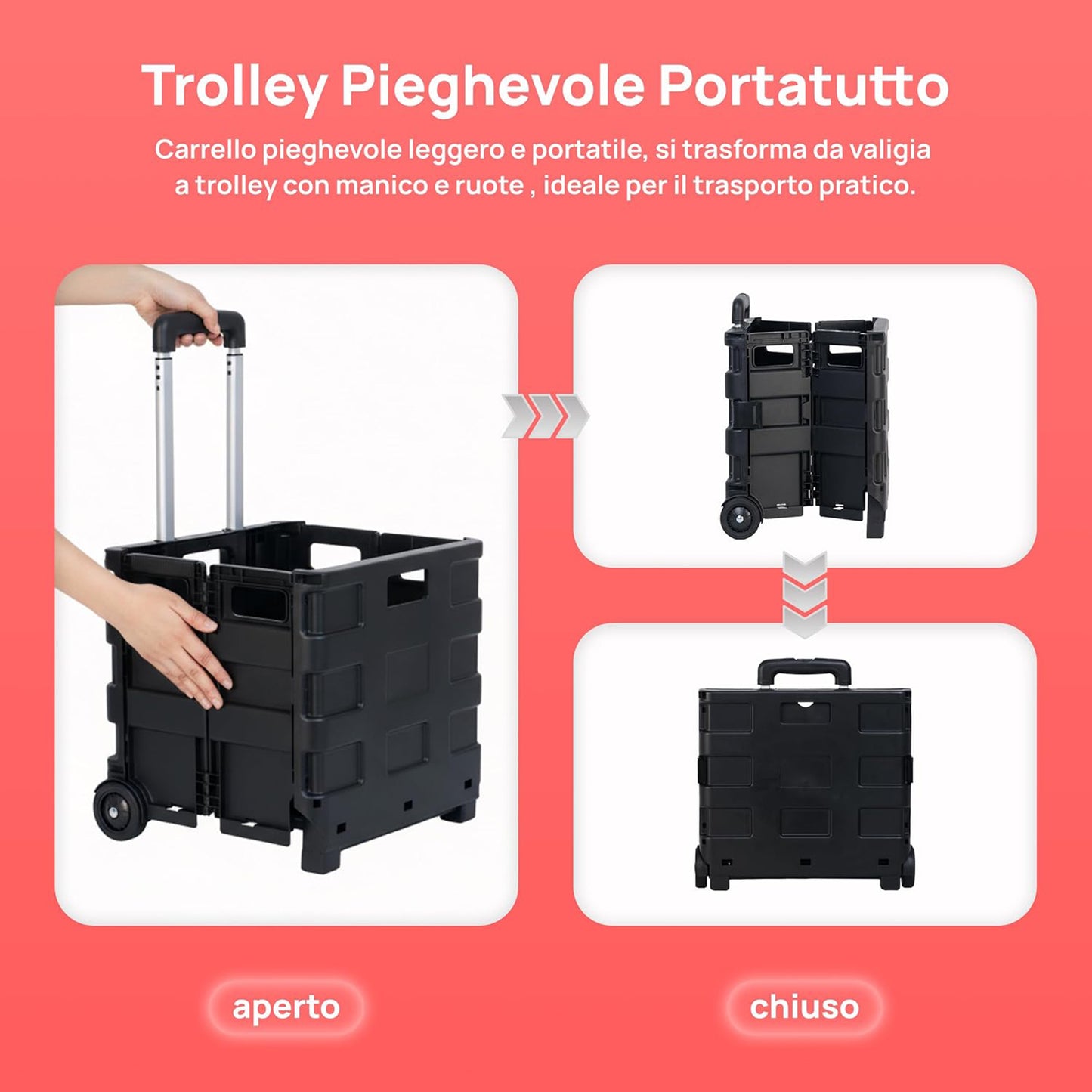 Carrello Trolley Pieghevole Spesa Manico Telescopico 38x83x30 cm – KOMBO KOX10