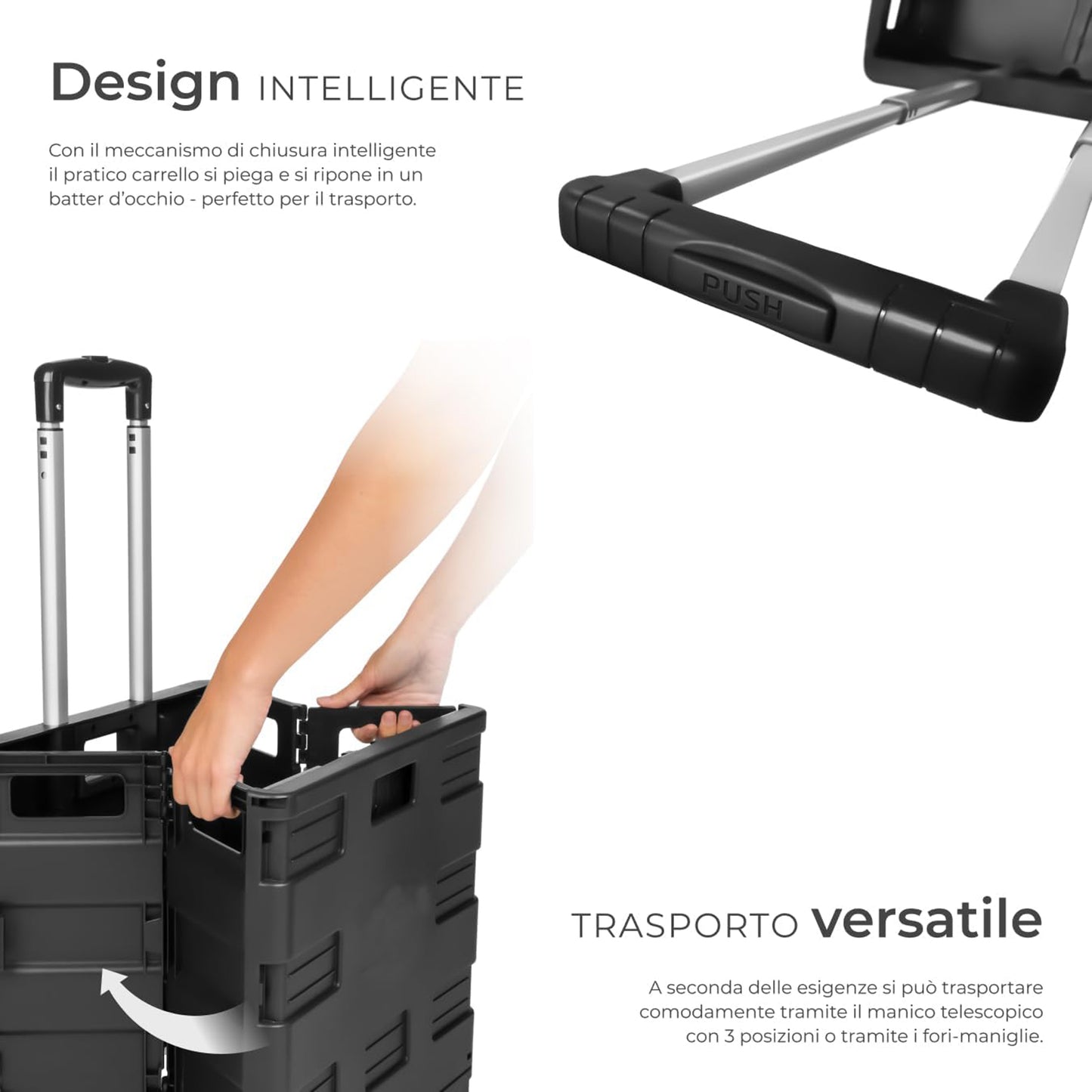 Carrello Trolley Pieghevole Spesa Manico Telescopico 38x83x30 cm – KOMBO KOX10