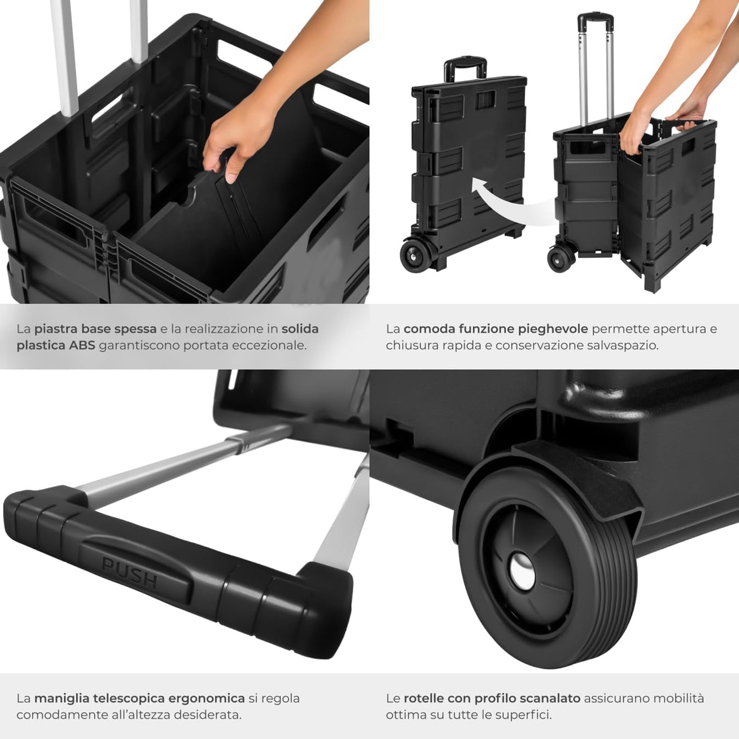 Carrello Trolley Pieghevole Spesa Manico Telescopico 38x83x30 cm – KOMBO KOX10