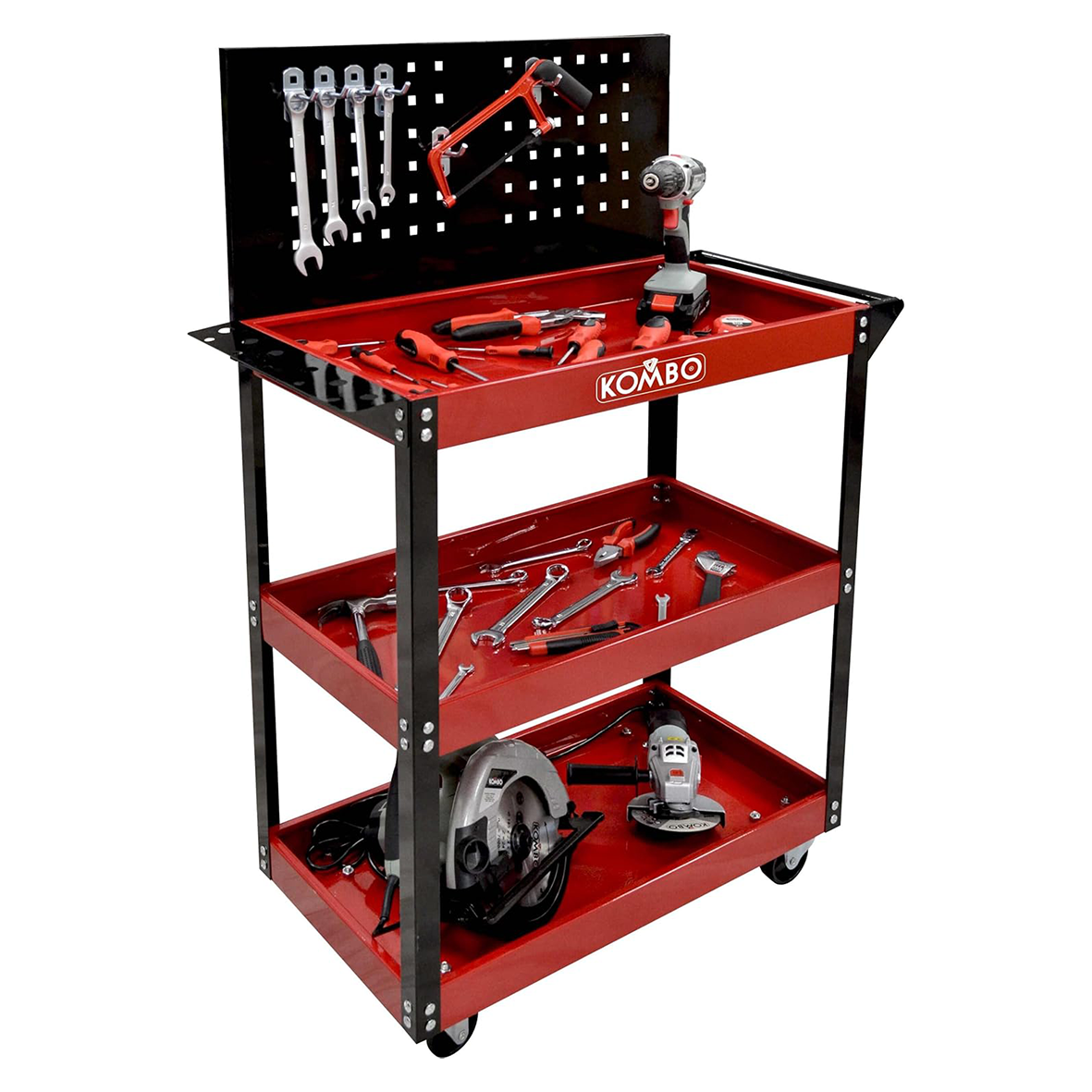Carrello Portautensili 3 Ripiani Pannello Forato 81x35x110 cm – KOMBO KOX23PRO