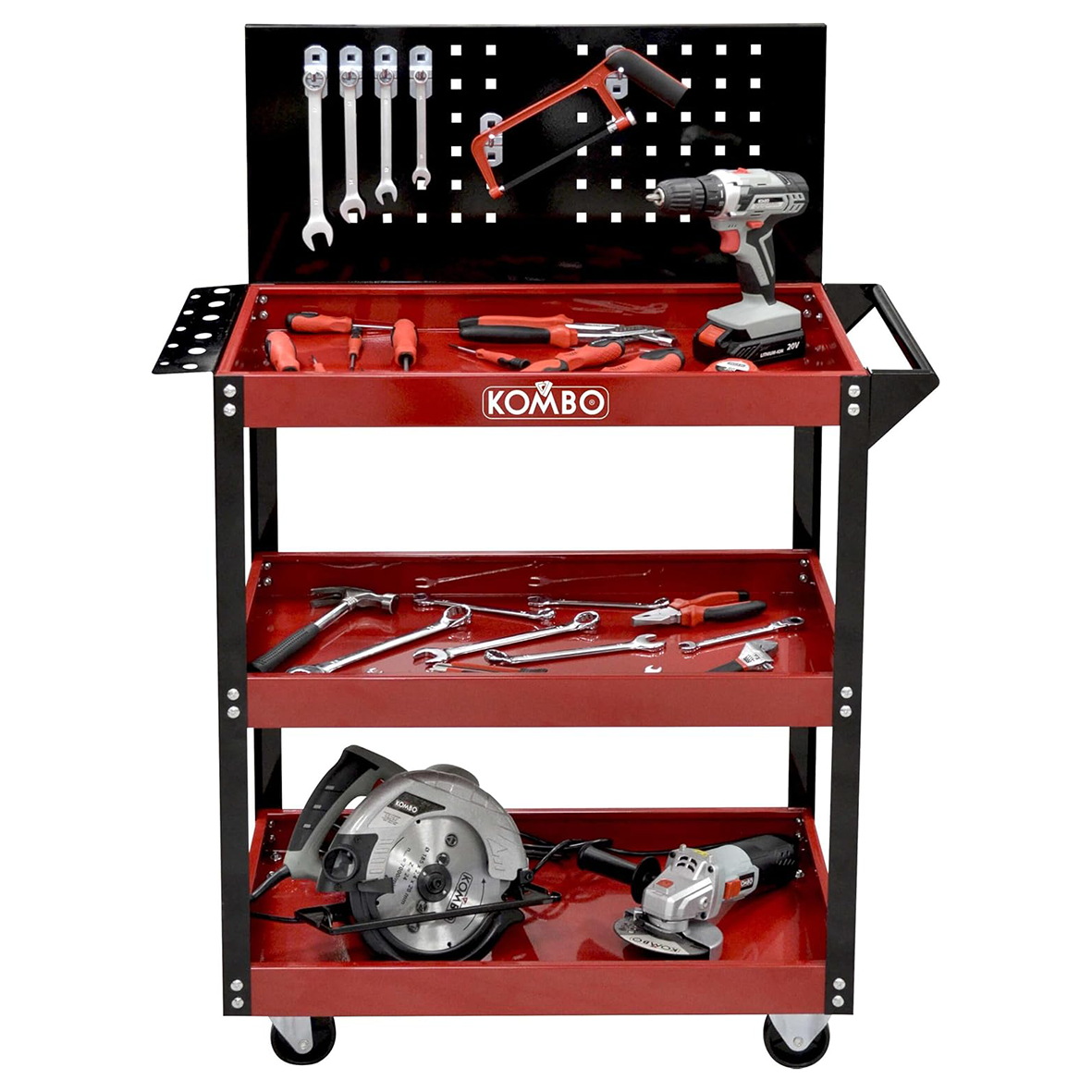 Carrello Portautensili 3 Ripiani Pannello Forato 81x35x110 cm – KOMBO KOX23PRO