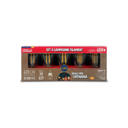 Set 5 Lampadine LED S14 per Catenaria E27 4W 470 Lumen Luce Calda 3000K – OMEGA QU-XC7M-EJ3N