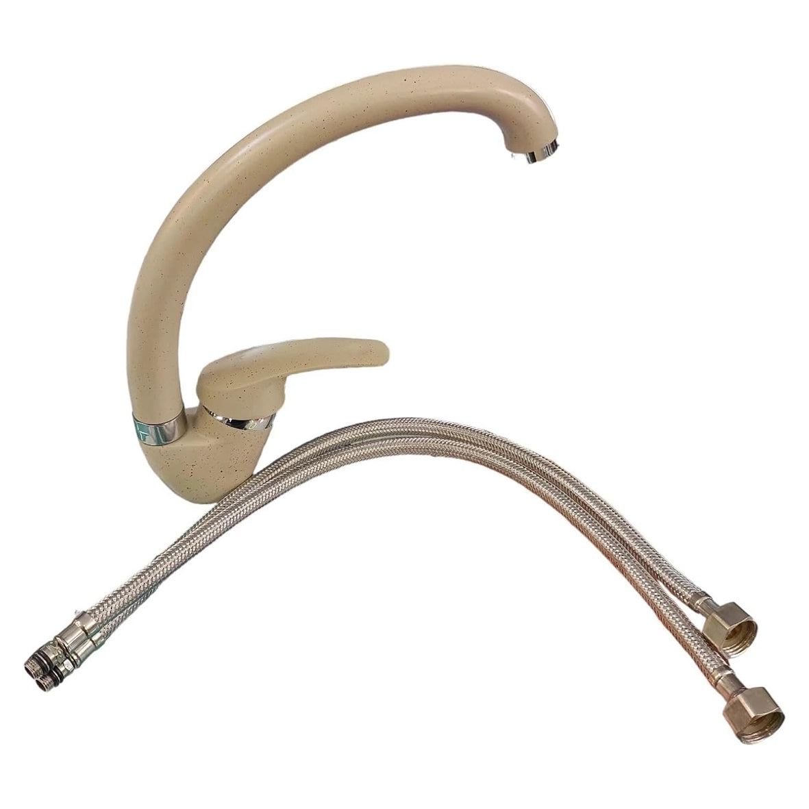 Rubinetto Miscelatore Lavello Cucina Canna Curva Girevole Monocomando Effetto Pietra Opaco con 2 Tubi Flessibili e Kit Montaggio Colore Beige Sabbia – Leovin LE-410