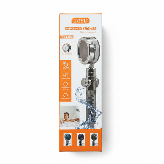 Soffione Doccia Turbocompresso Alta Pressione Orientabile 360° Stop Acqua ABS Cromato – FOYU FO-J380