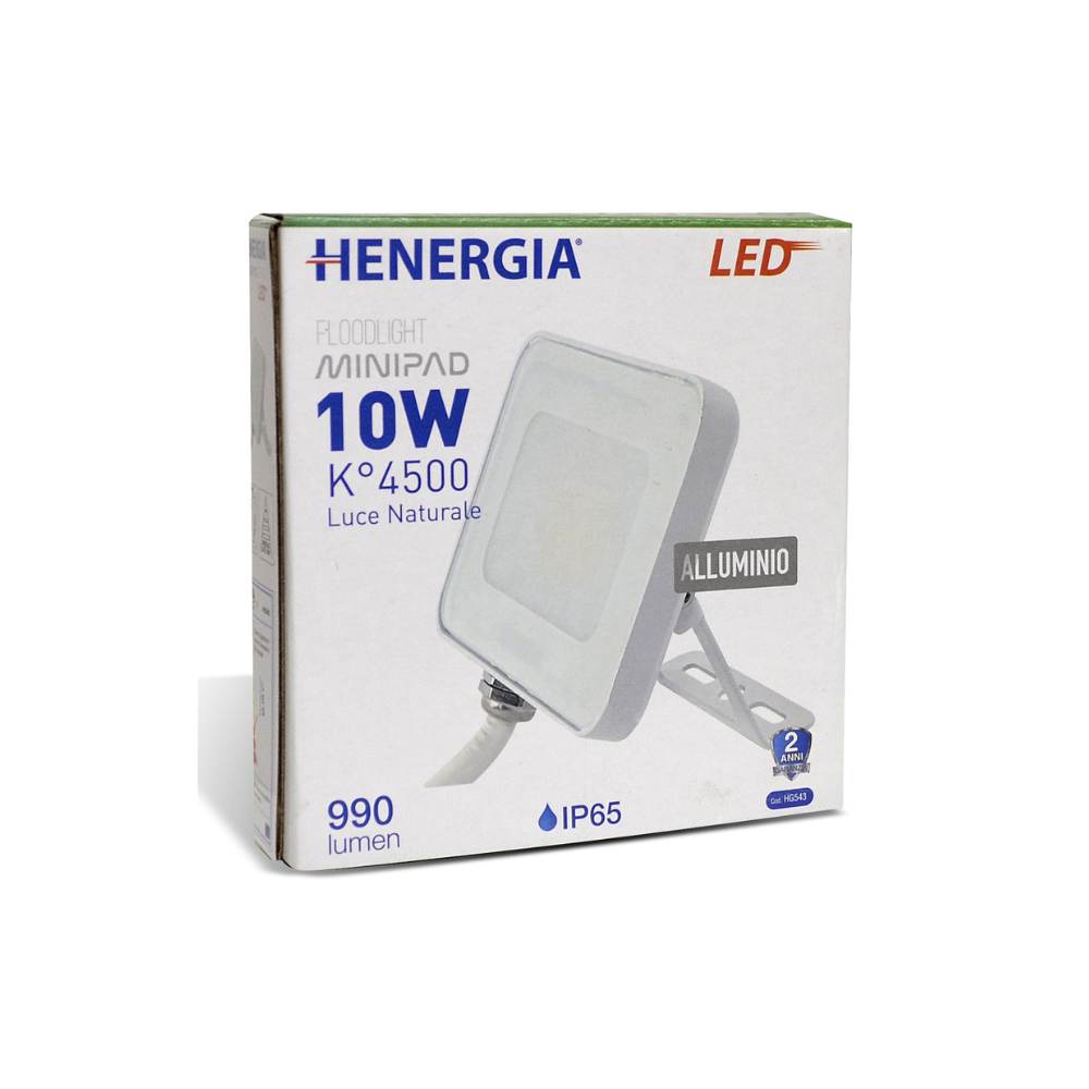 Faretto LED da Esterno 10W 4500K 990lm IP65 Alluminio – HENERGIA Floodlight Minipad HGS43