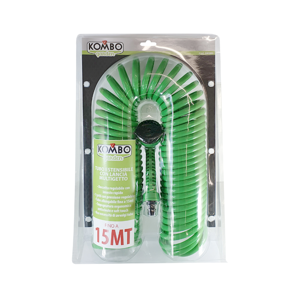 Tubo a Molla Estensibile 15mt Lancia 7 Getti 1/2" – KOMBO Garden EM486
