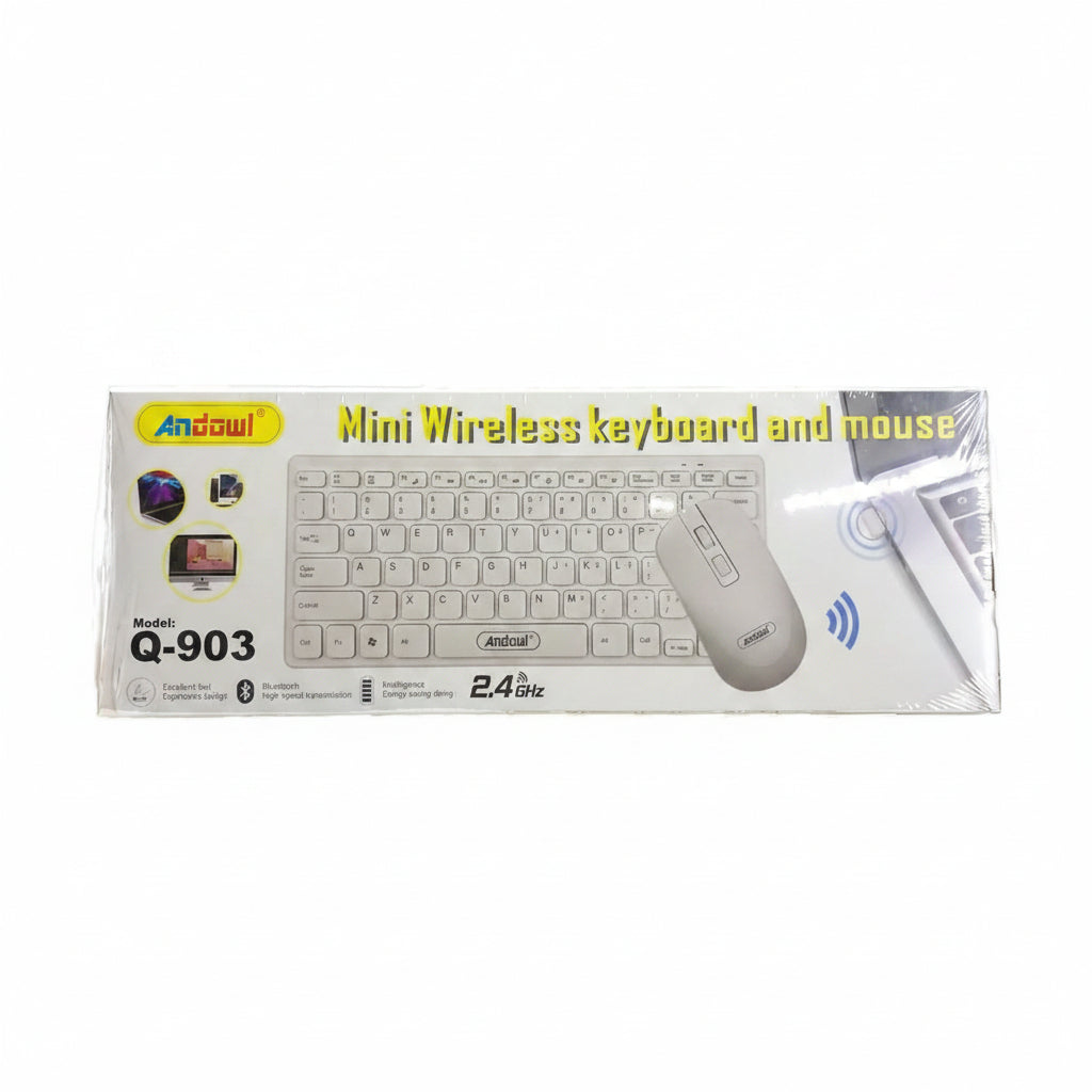 Set Tastiera e Mouse Wireless 2.4GHz e Bluetooth Mini Tastiera Layout US Inglese Americano Mouse Ottico Portatile Ergonomico per Ufficio Computer PC e Laptop Colore Bianco – Andowl Q-903