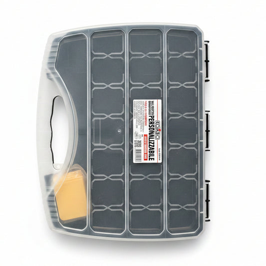 Set 2 Valigette Organizer 15" con Manico e Coperchio Semitrasparente Fino a 23 Scomparti Regolabili in Polipropilene Antiurto per Ferramenta e Minuteria – KOMBO KO327B-2P
