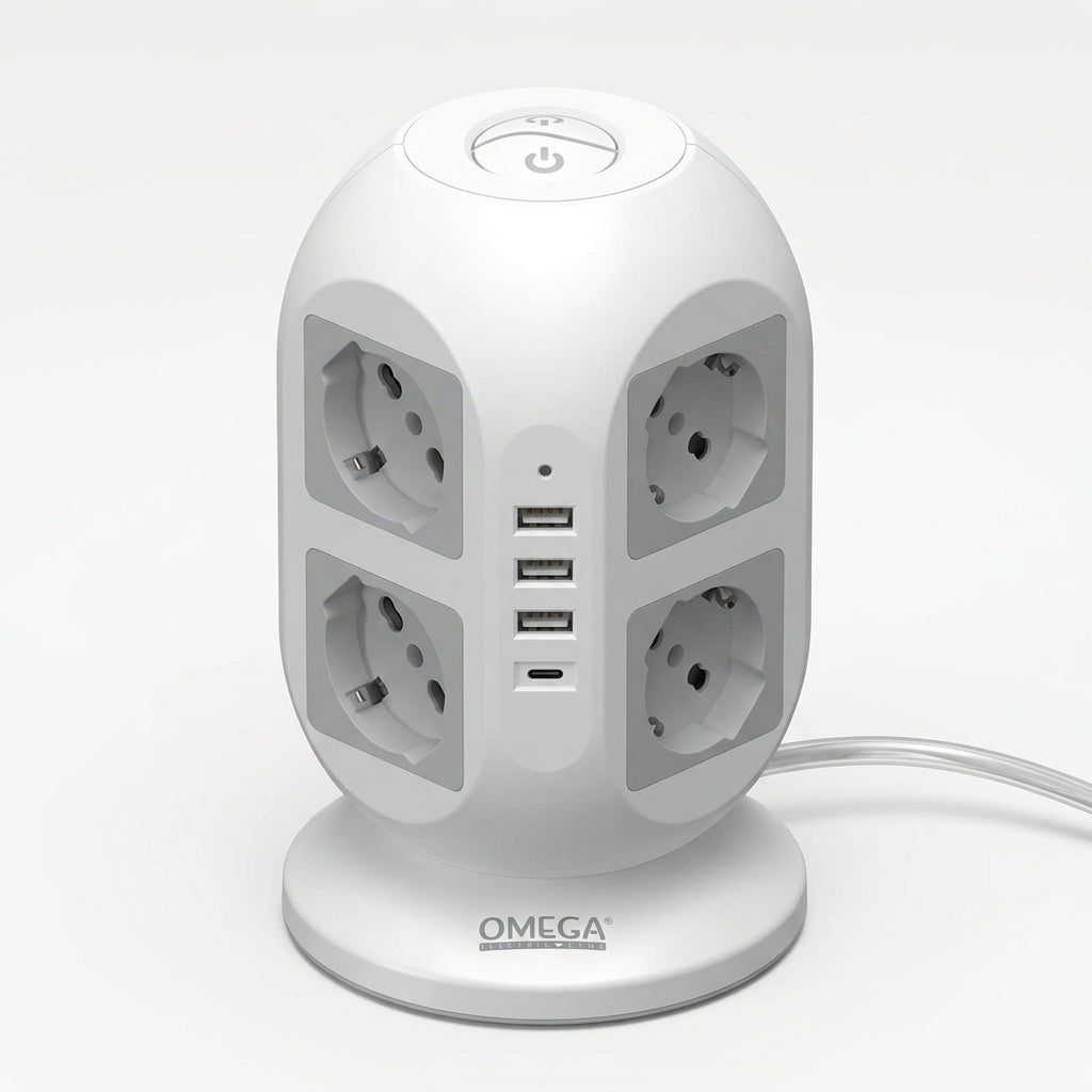Multipresa a Torre 8 Prese Universali con 3 USB-A e 1 USB-C – OMEGA EL142B