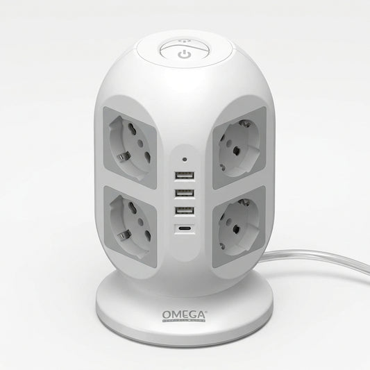 Multipresa a Torre 8 Prese Universali con 3 USB-A e 1 USB-C – OMEGA EL142B