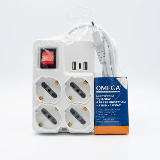 Multipresa Quadra 4 Prese Universali con 2 USB e 1 USB-C – OMEGA GBT133