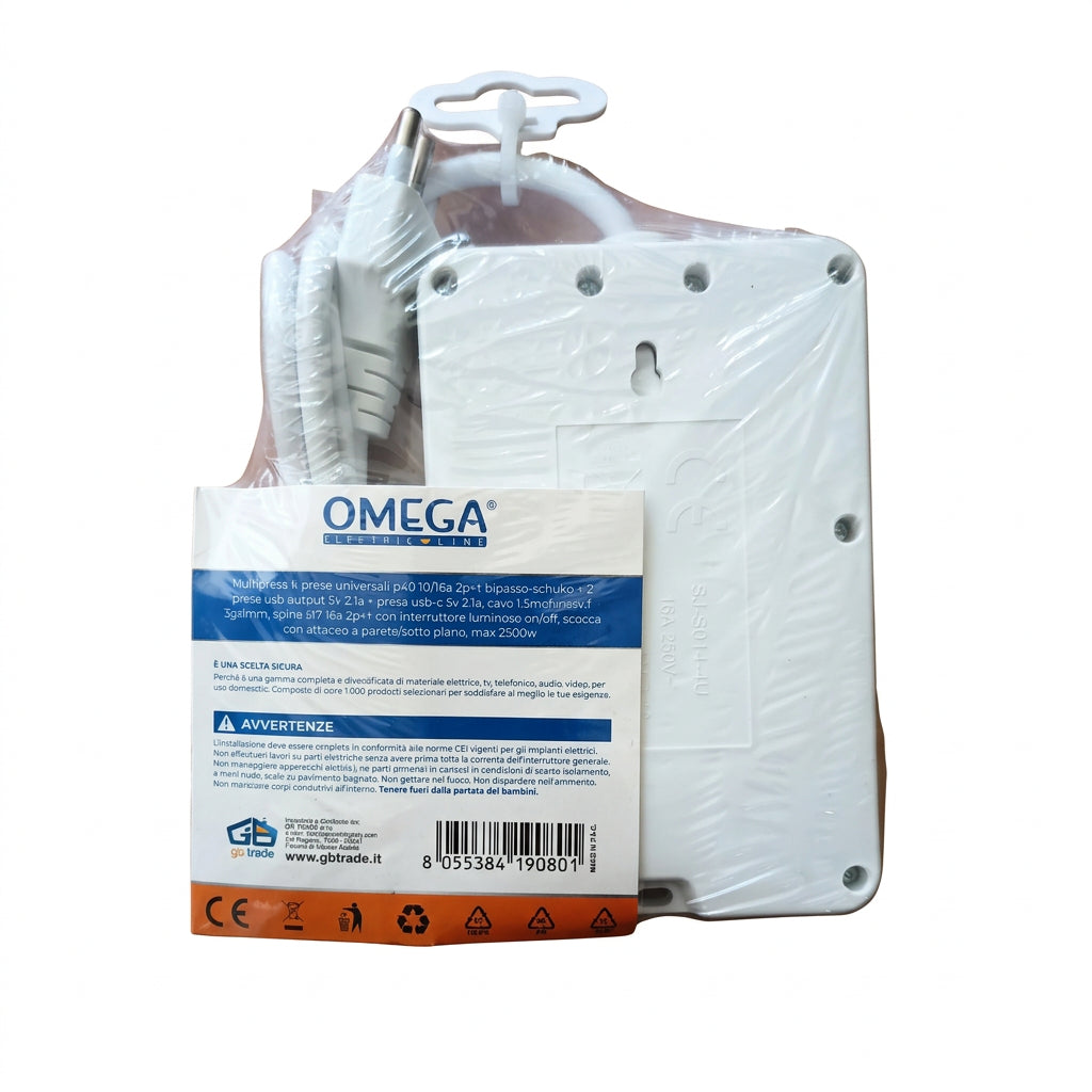 Multipresa Quadra 4 Prese Universali con 2 USB e 1 USB-C – OMEGA GBT133