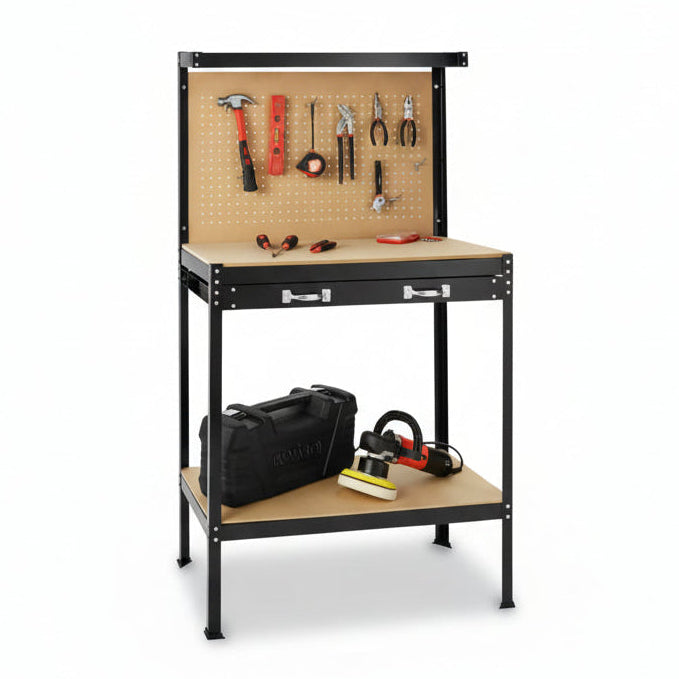 Banco da Lavoro per Officina 90x48x140 cm 100 kg Cassetto e Piano Portautensili – KOMBO KO902