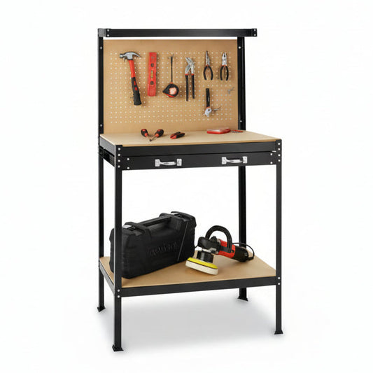 Banco da Lavoro per Officina 90x48x140 cm Portata 100 kg con Cassetto e Piano Portautensili – Kombo