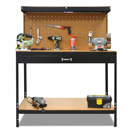 Banco da Lavoro per Officina 120x60 cm Portata 230 kg con Cassetto e 20 Ganci – Kombo