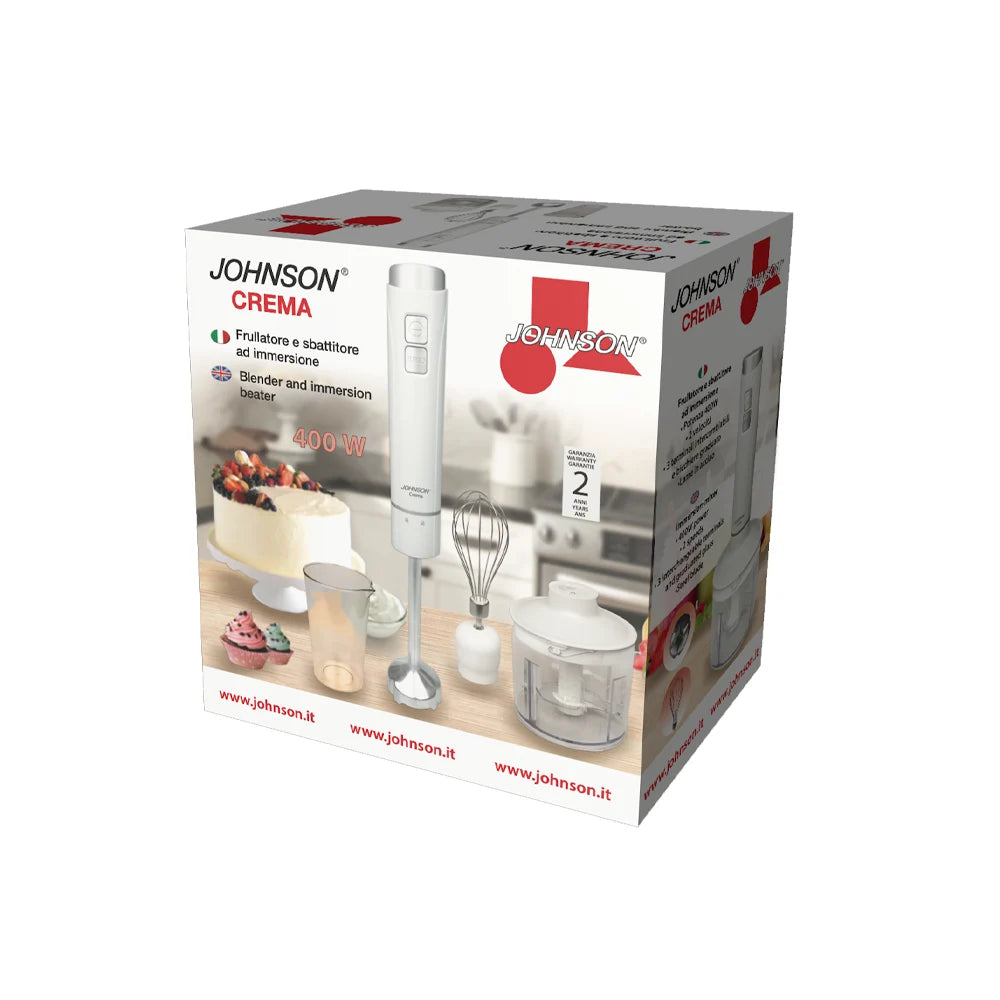 Frullatore a Immersione 400W con Accessori e Bicchiere Graduato – JOHNSON Crema CRE-0923-B