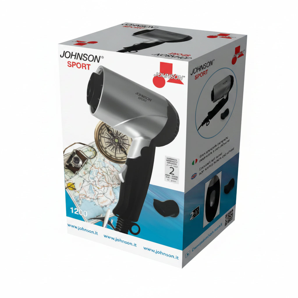 Asciugacapelli da Viaggio 1200W Doppio Voltaggio con Accessori – JOHNSON Sport SPOR-RW710S